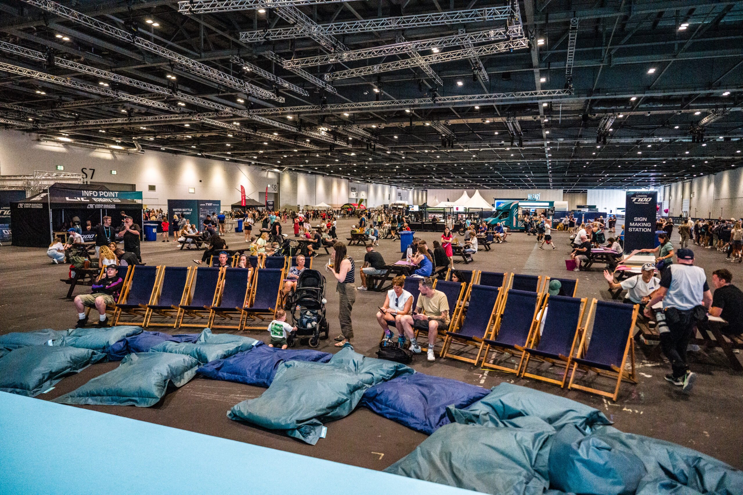 Seating area at the London T100 event village