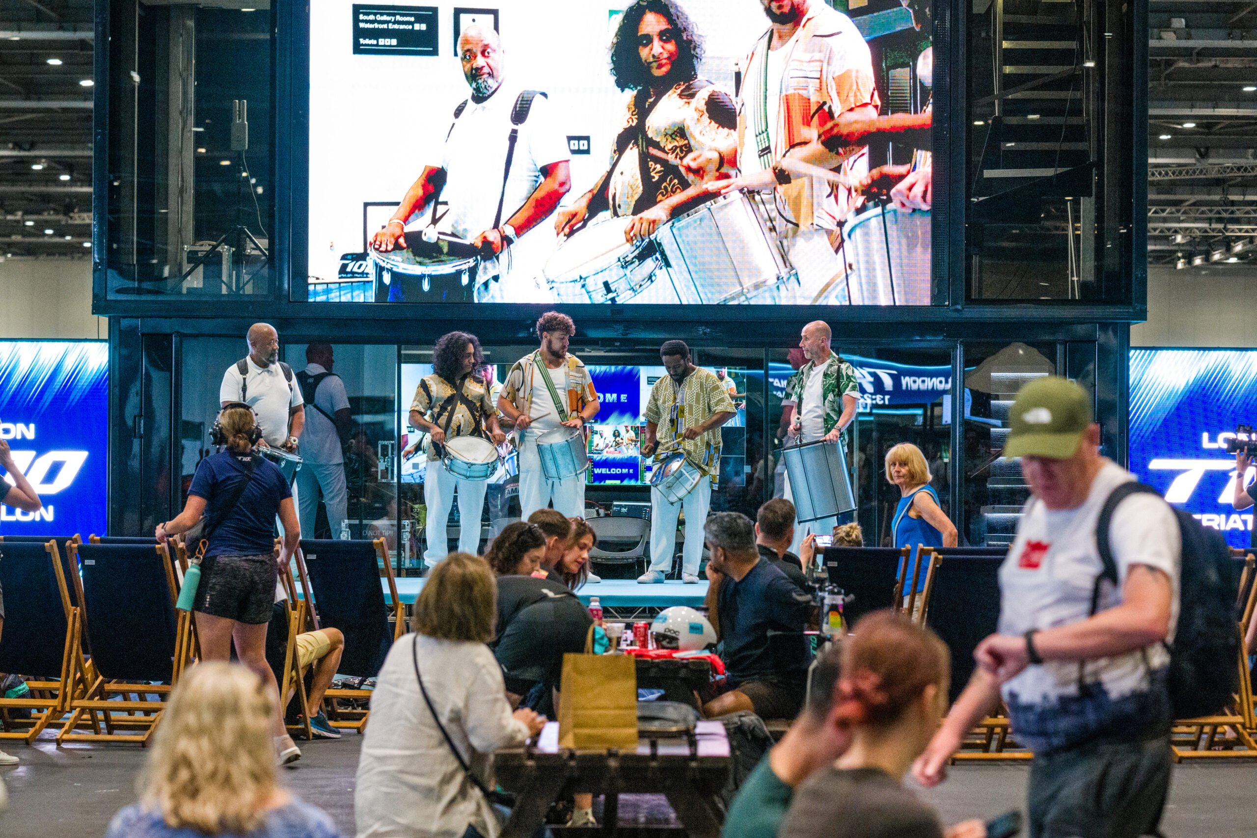 Band performing at the London T100 event village